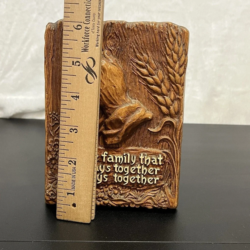 Vintage MCM Napkin Holder Mail Caddy Praying Hands FAMILY Made in USA Faux Wood
